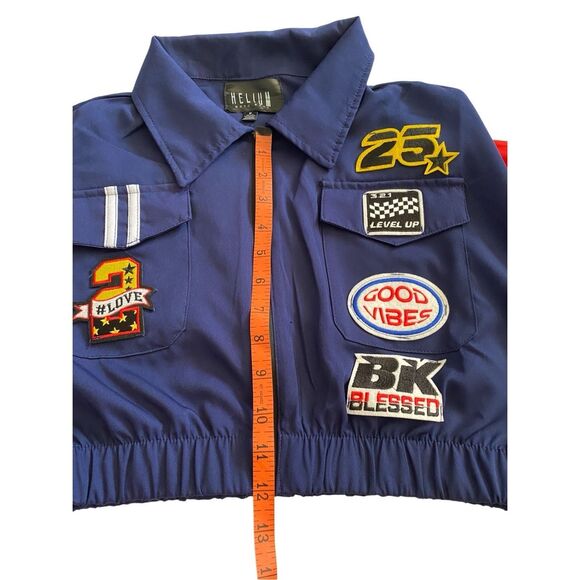 Helium Moto Wear Cropped Patch Jacket Racing Sports Athletic Grunge Punk - Picture 10 of 12